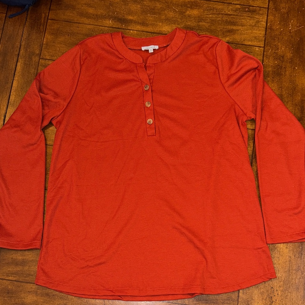 Dark Orange Long Sleeve Henley Shirt
